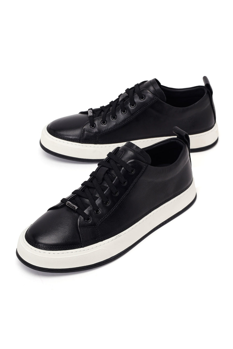 Erkek Siyah Bağcıklı Deri Sneaker