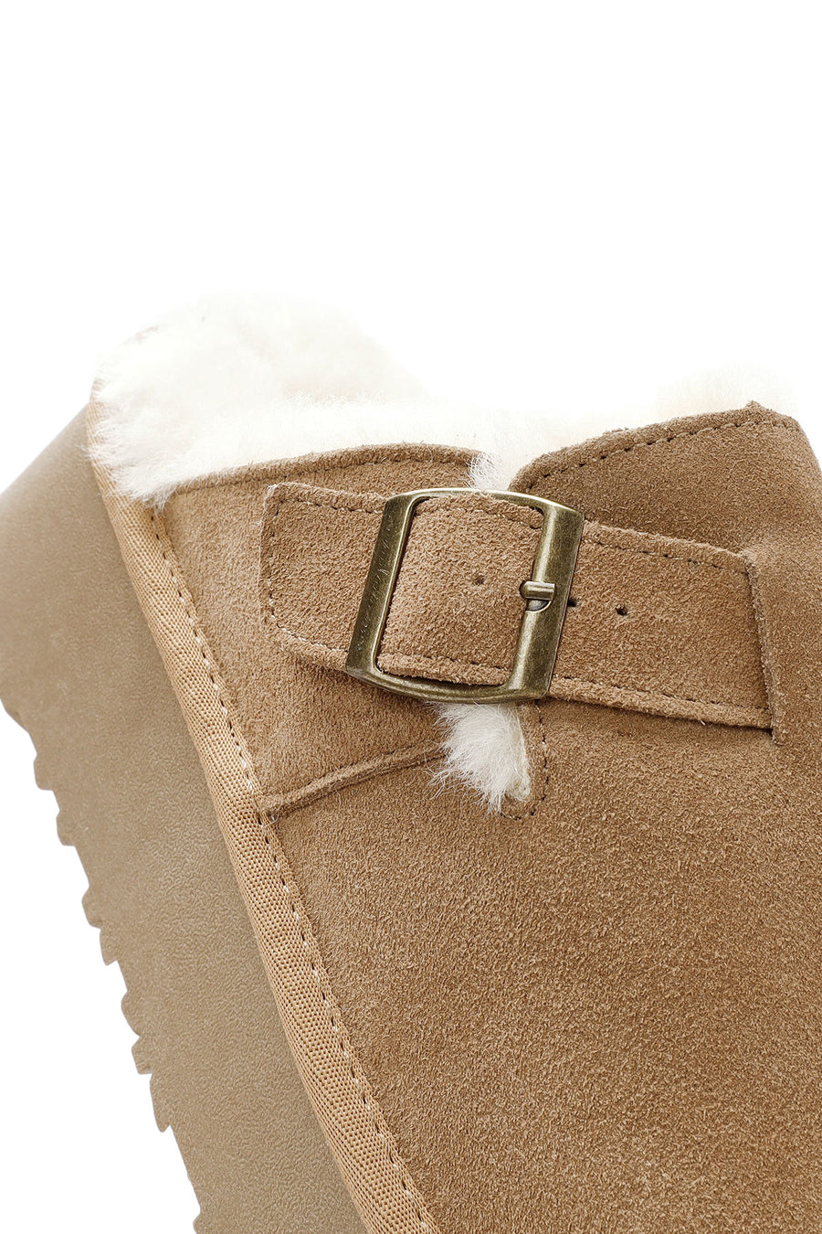 Women's Camel Thick-Soled Fur Detailed Suede Leather Slippers