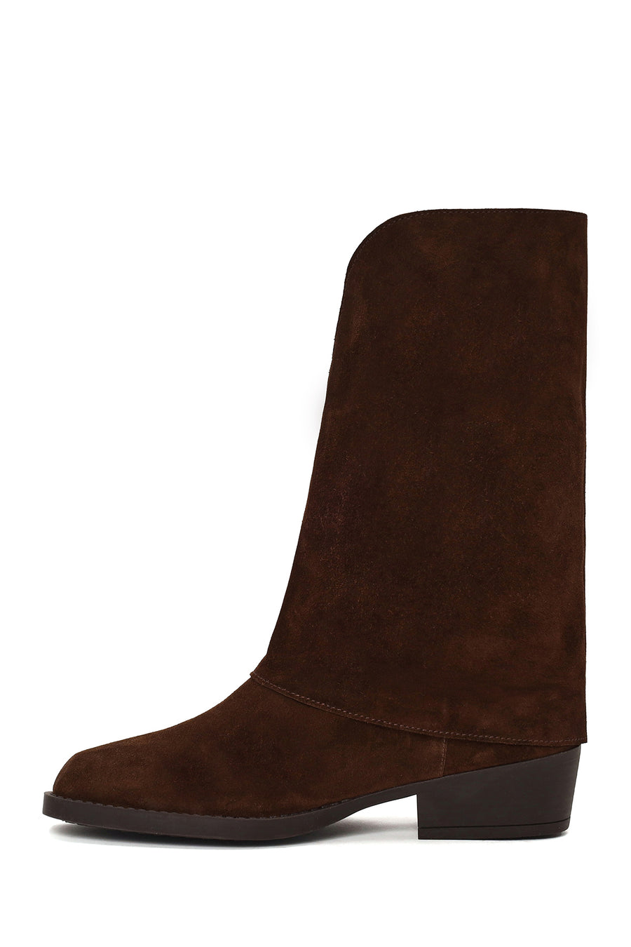 Woman Brown Buckled Short Thick-Heeled Suede Boots