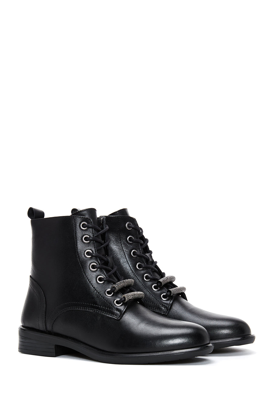 Women's Black Zippered Leather Boots
