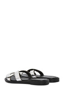 Women's Grey Metallic Leather Slippers | Derimod