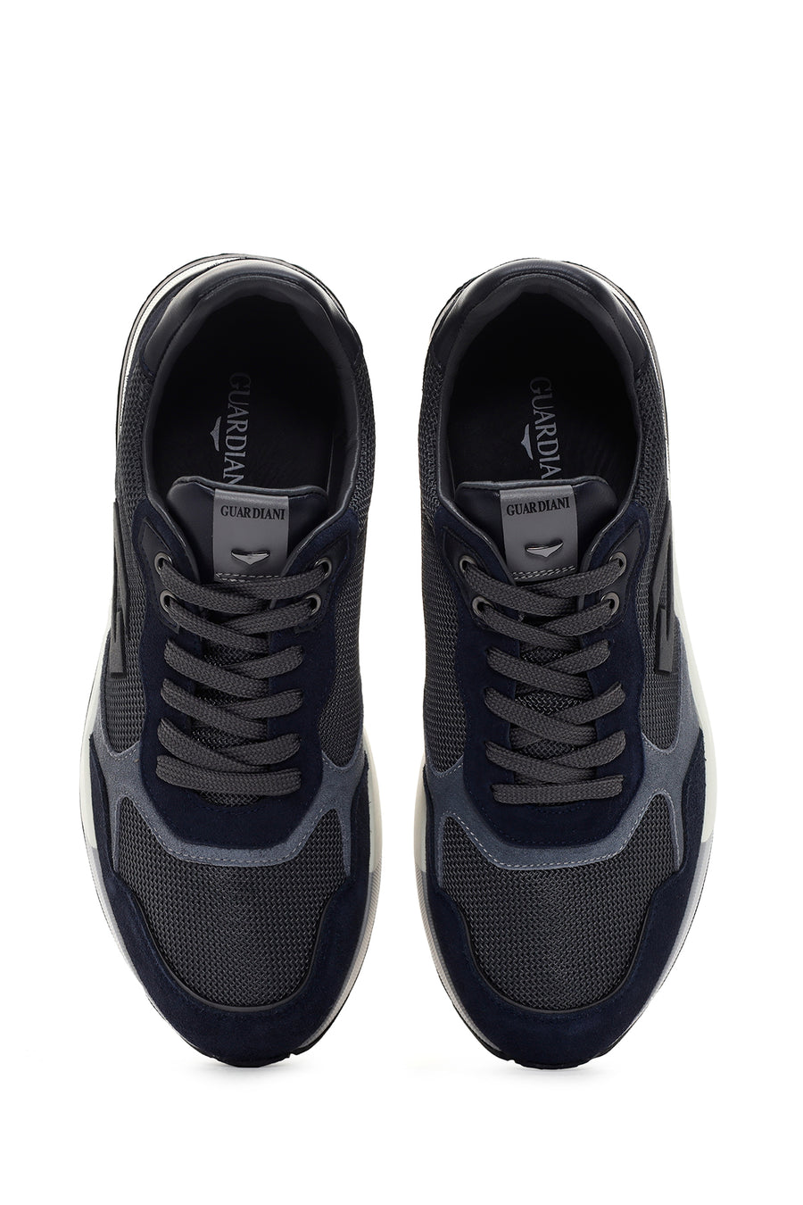 Alberto Guardiani Men's Navy Blue Gray Winner Thick Soled Leather Sneaker