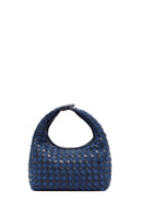 Woman Blue Long-Strap Braided Mini Underarm Bag | Derimod