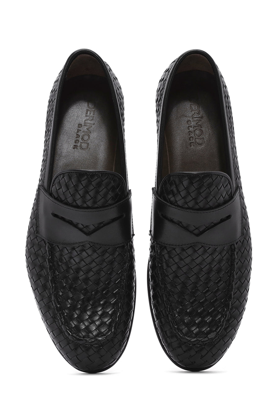 Erkek Siyah Örgü Deri Klasik Loafer