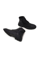 Male Black Zip Closure Leather Combat Boots | Derimod