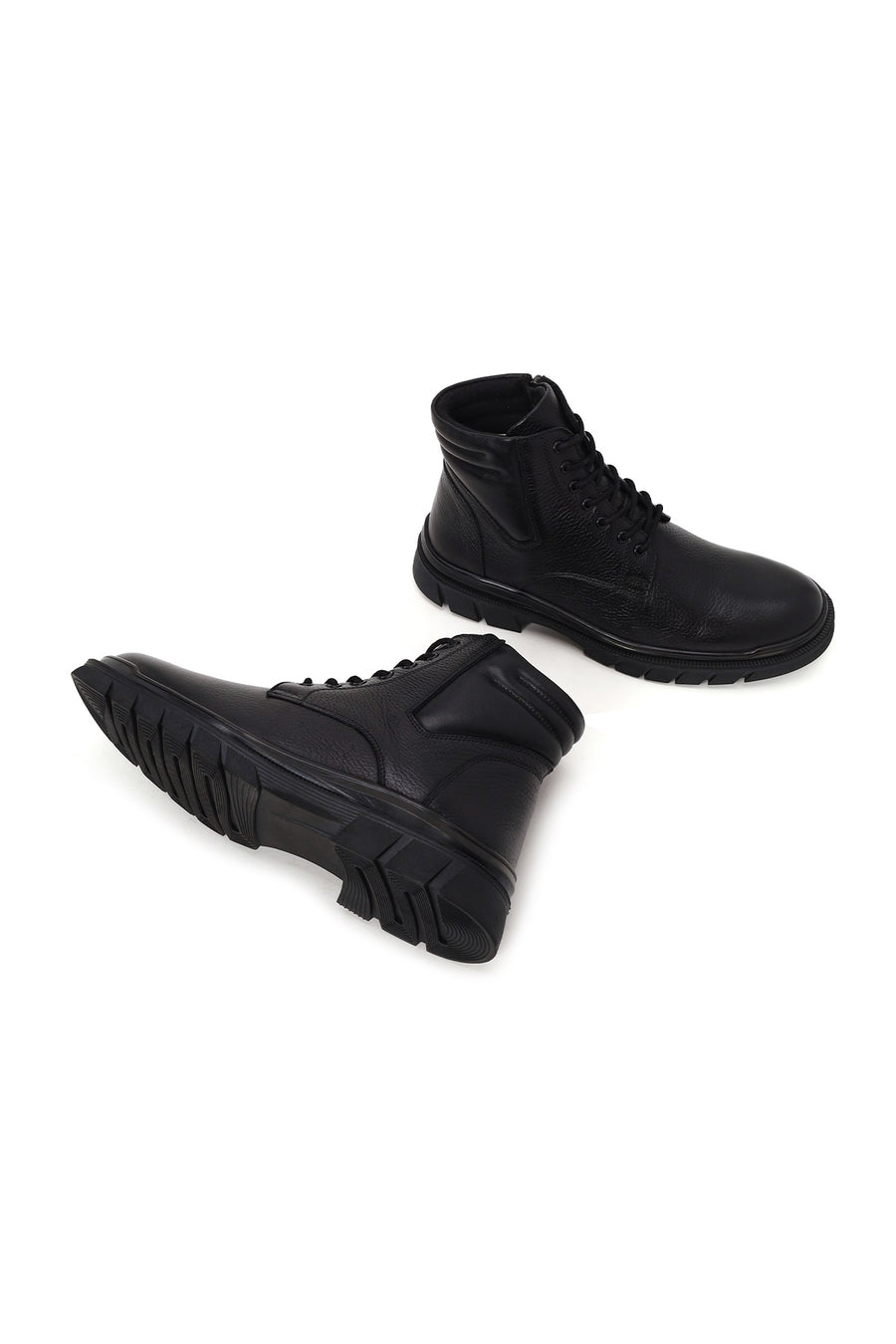 Male Black Zip Closure Leather Combat Boots