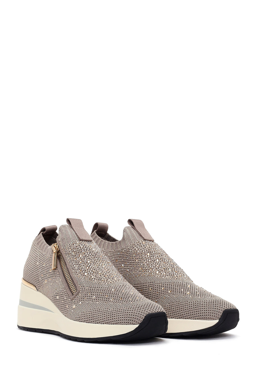 Derimod Zero Kadın Vizon Fermuarlı Dolgu Topuklu Kumaş Sneaker