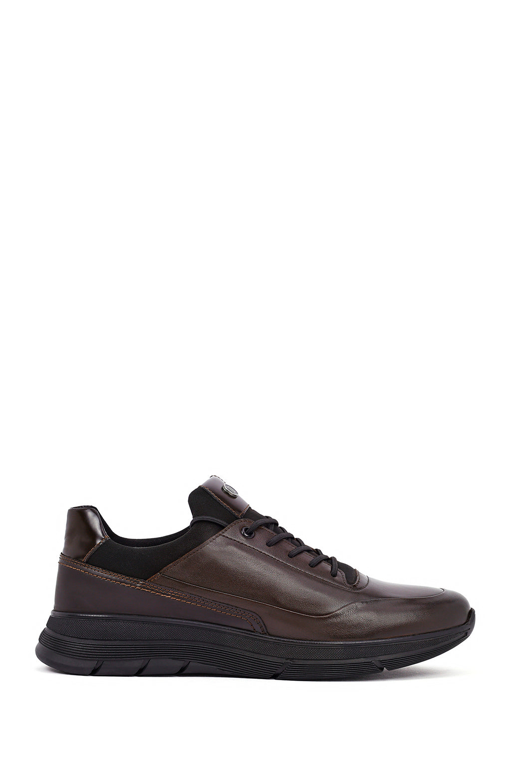 Erkek Kahverengi Bağcıklı Deri Casual Sneaker