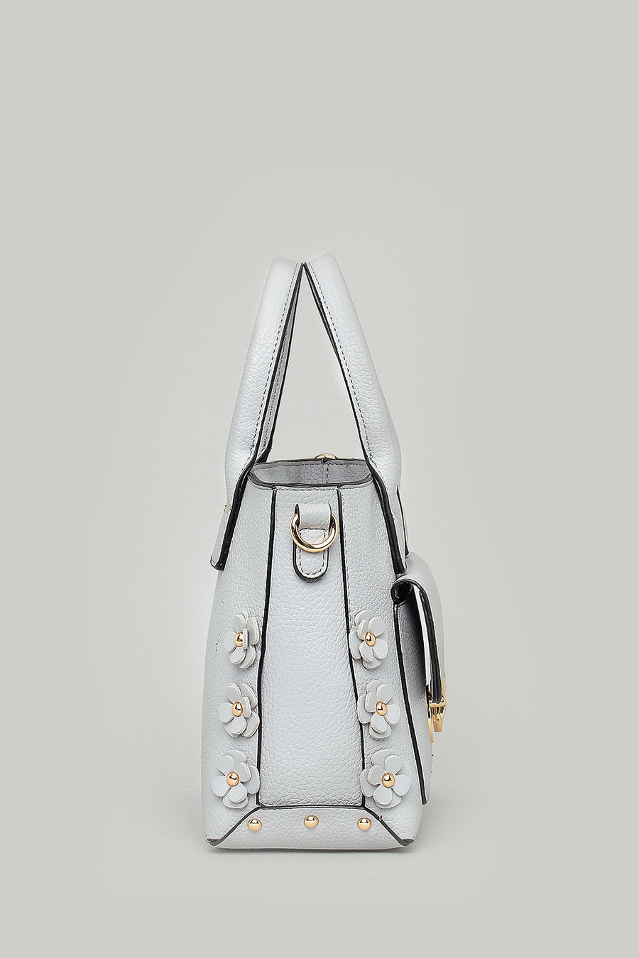 Blue Women's Shoulder Bag with Flower Detail