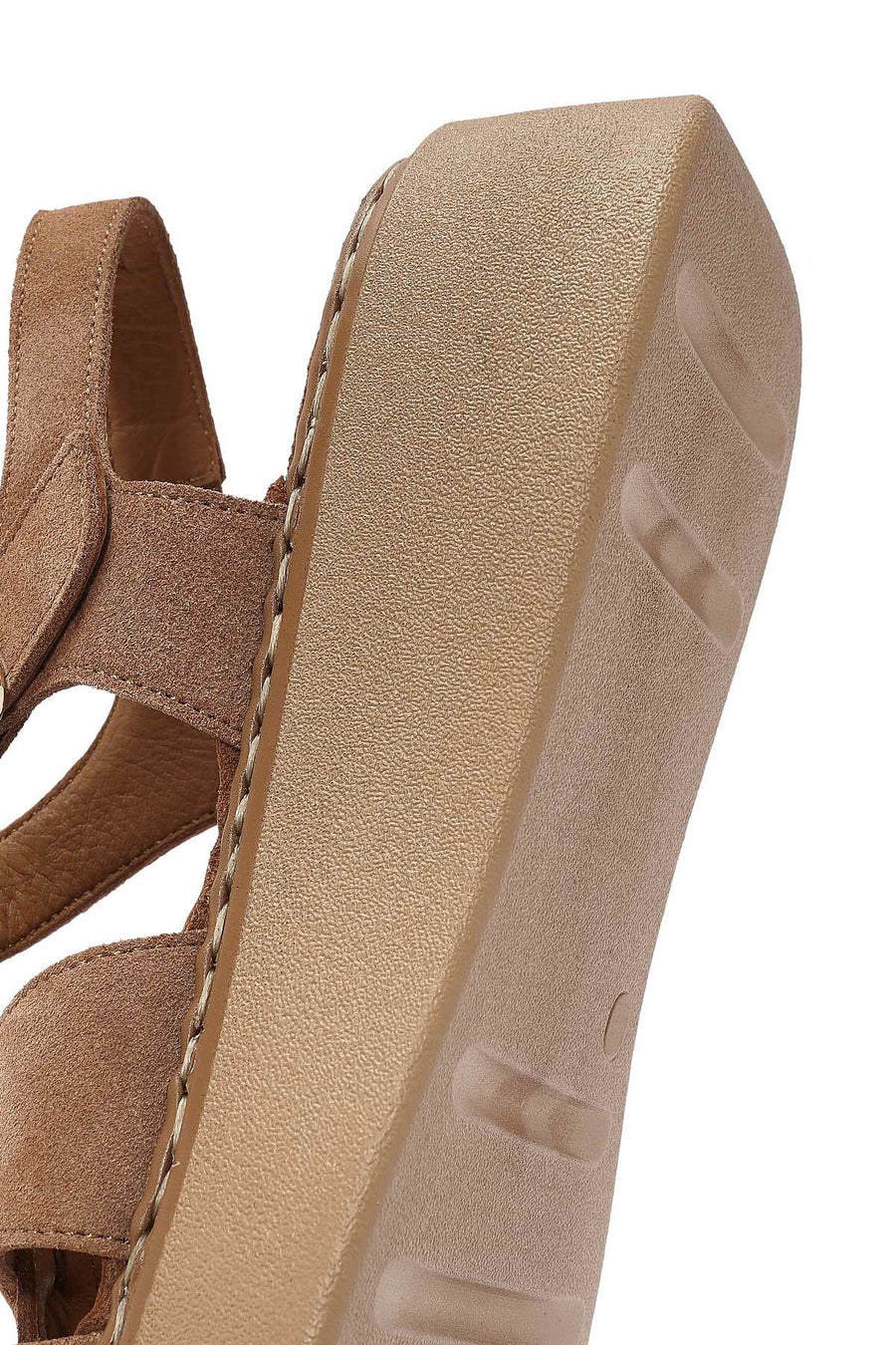 Kadın Pudra Bilekten Tokalı Kalın Tabanlı Süet Deri Comfort Sandalet