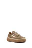 Woman Beige Lace-Up Thick-Soled Suede Leather Sneakers | Derimod