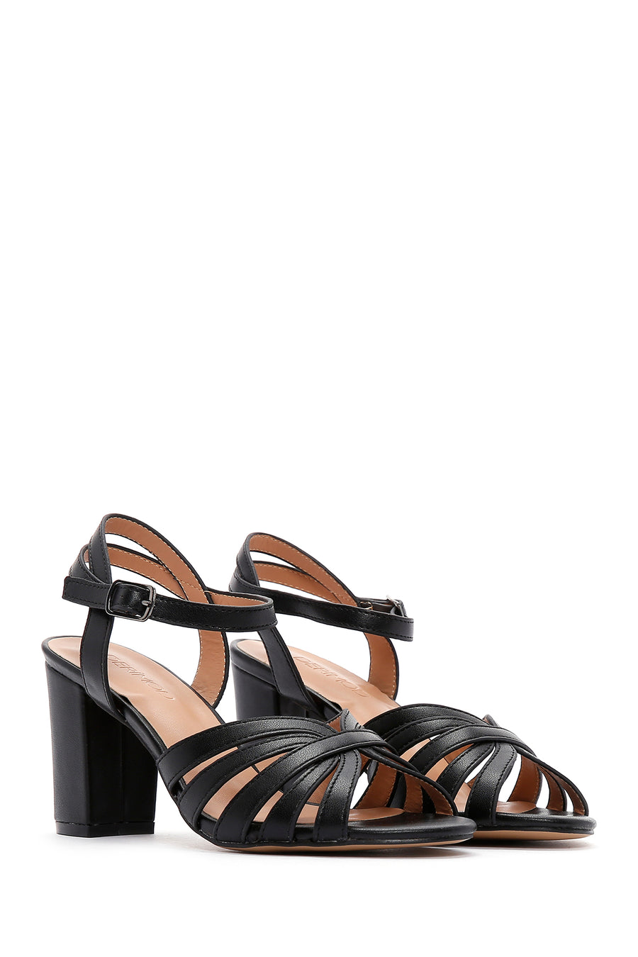 Women's Black Ankle Strap Thick Heeled Sandals