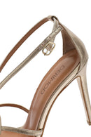 Women's Gold Ankle Buckle Thin Heel Metallic Leather Sandals | Derimod