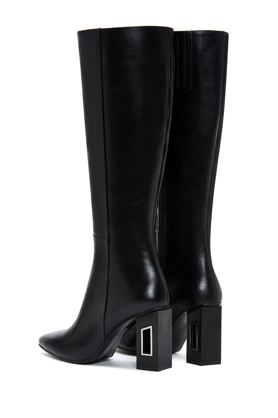 Woman Black Zippered Heels Leather Boot