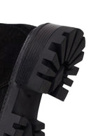Woman Black Zip Closure Chunky-Heeled Suede Combat Boots | Derimod