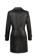 Lilian Woman Black Long Leather Coat | Derimod