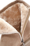 Woman Beige Zippered Suede Boots | Derimod