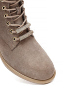 Woman Beige Lace-Up Zippered Suede Leather Boat | Derimod