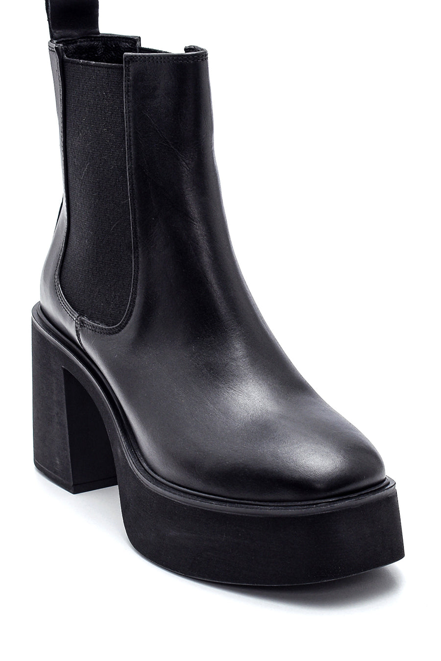 Women's Leather Platform Heeled Boots