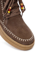 Woman Brown Laced Thick Sole Suede Leather Teddy Bot | Derimod