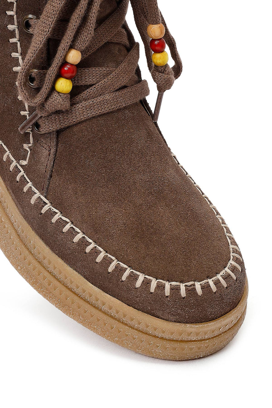 Woman Brown Laced Thick Sole Suede Leather Teddy Bot