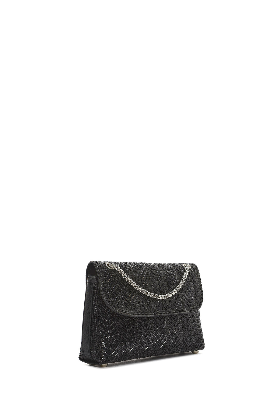 Women's Black Chain Strap Embellished Mini Evening Bag