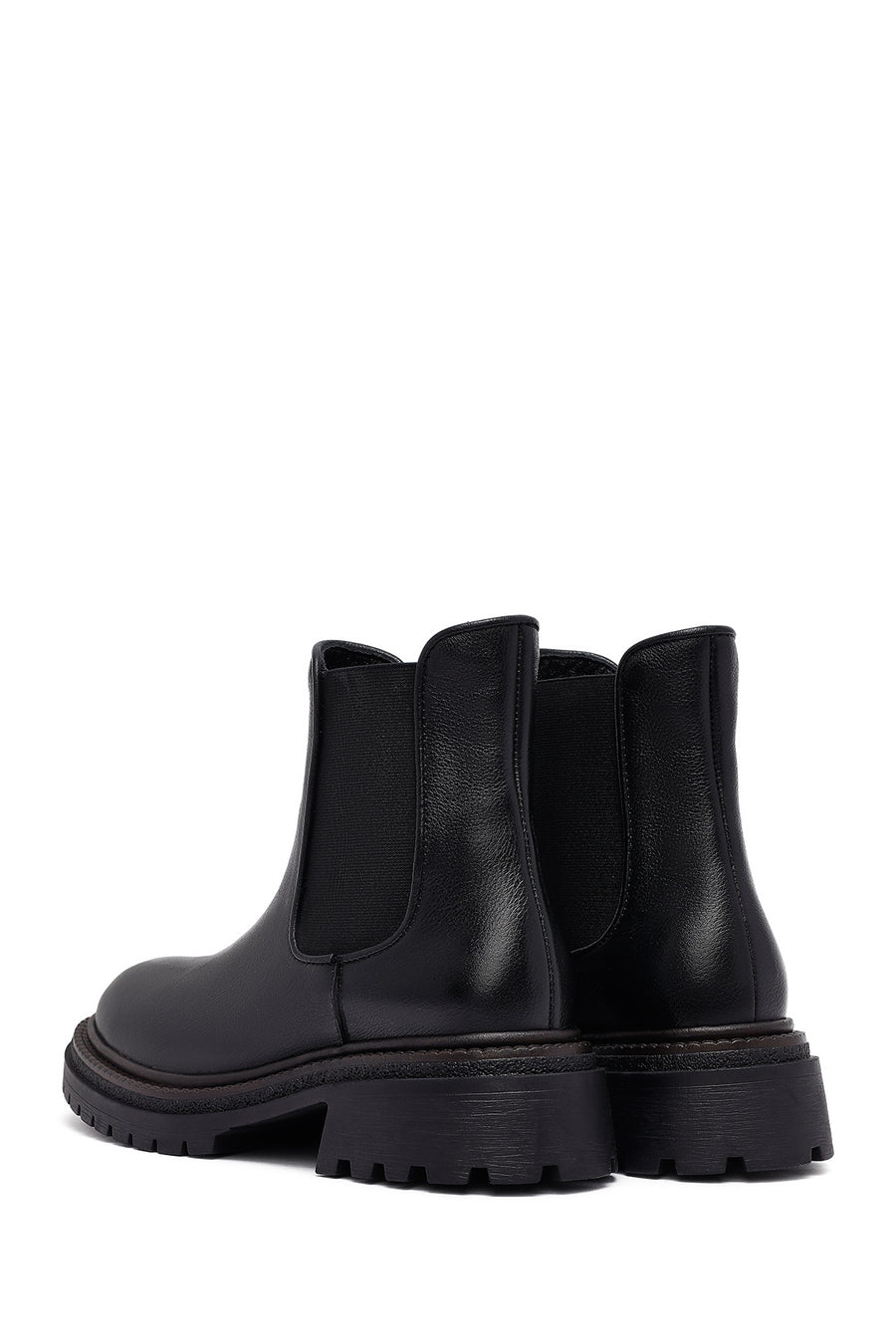 Woman Black Thick Sole Leather Chelsea Boots