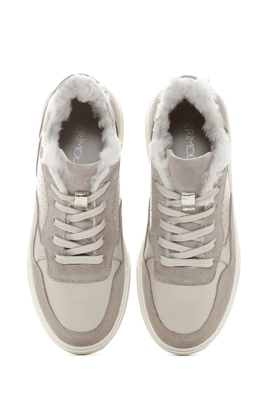 Women's Beige Thick Sole Fur Leather Sneaker