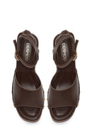 Woman Brown Ankle-Buckle Wedge-Heel Sandals | Derimod