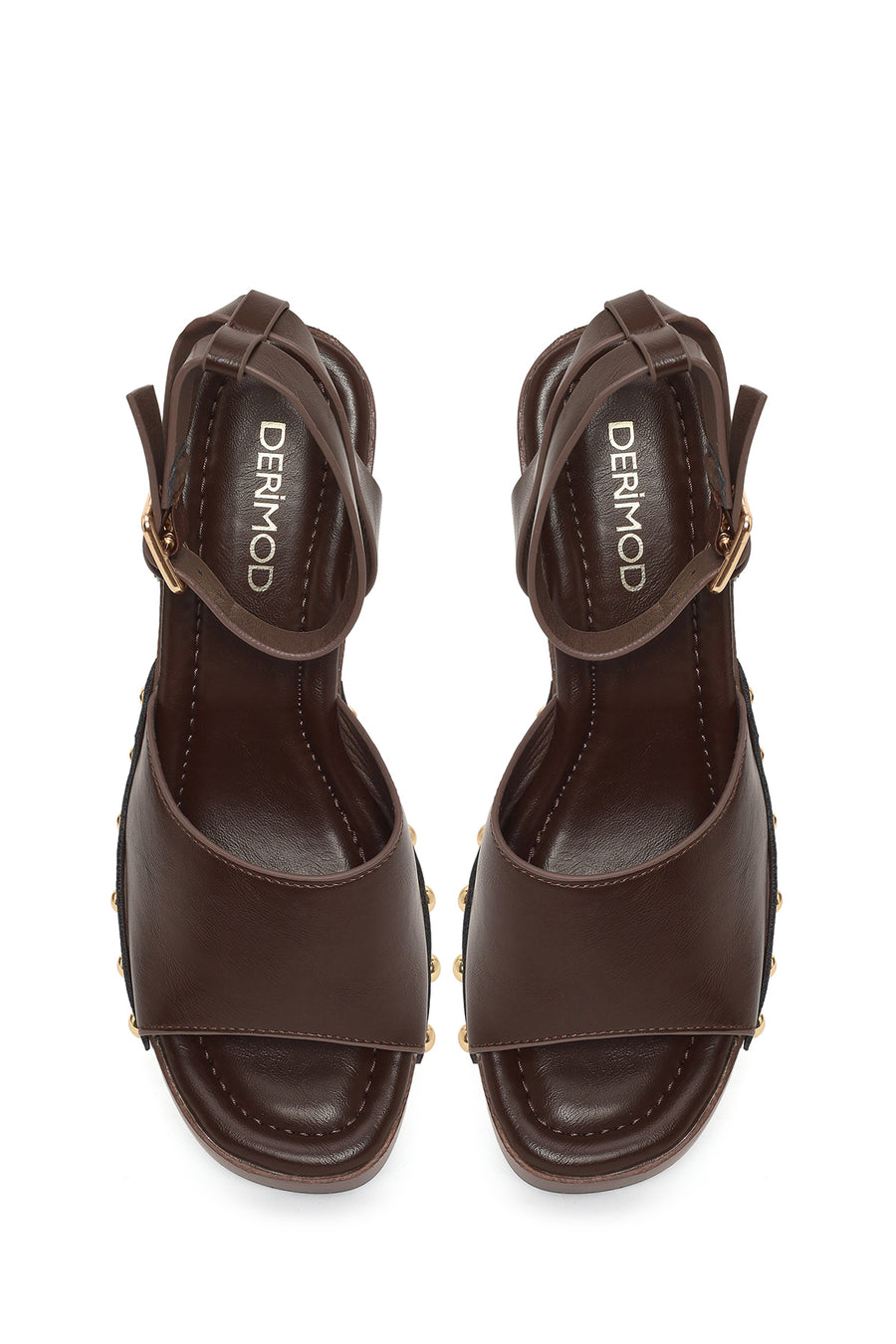 Woman Brown Ankle-Buckle Wedge-Heel Sandals