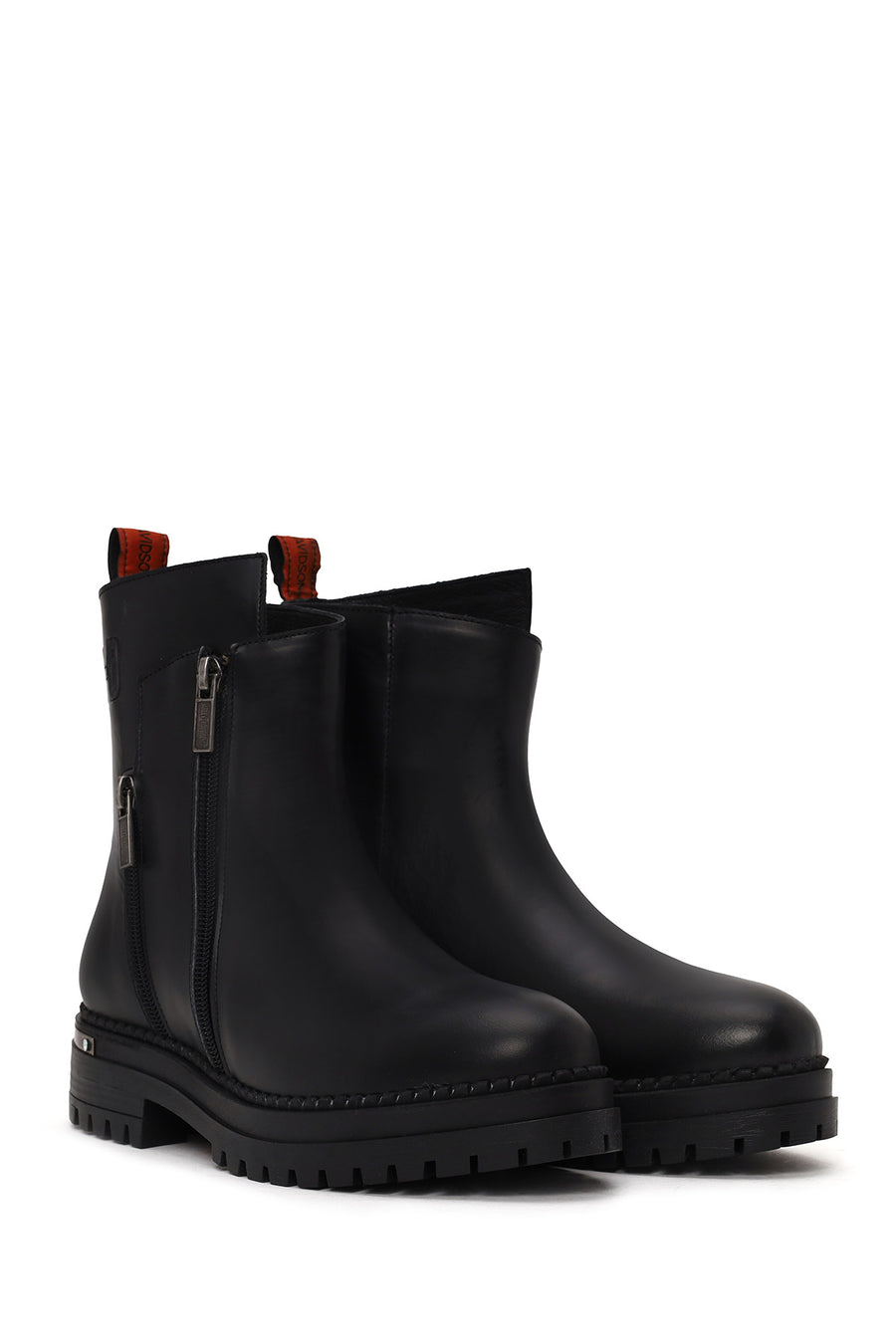 Harley Davidson Woman Black Peking Zip Closure Thick-Soled Leather Boots