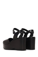 Woman Black Ankle-Buckle Wedge-Heel Leather Sandal | Derimod