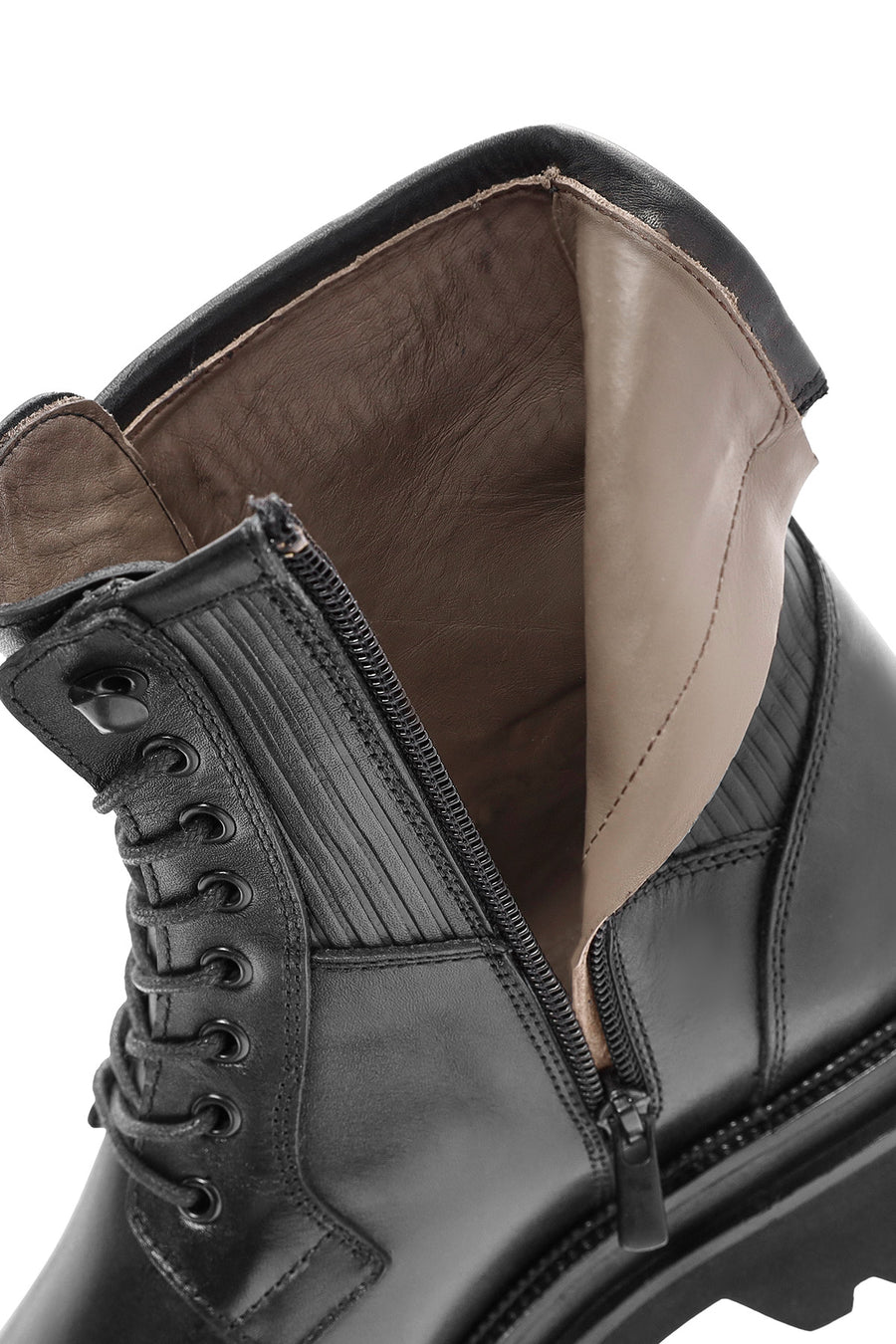 Men's Black Lace-Up Zipper Detailed Leather Casual Boots