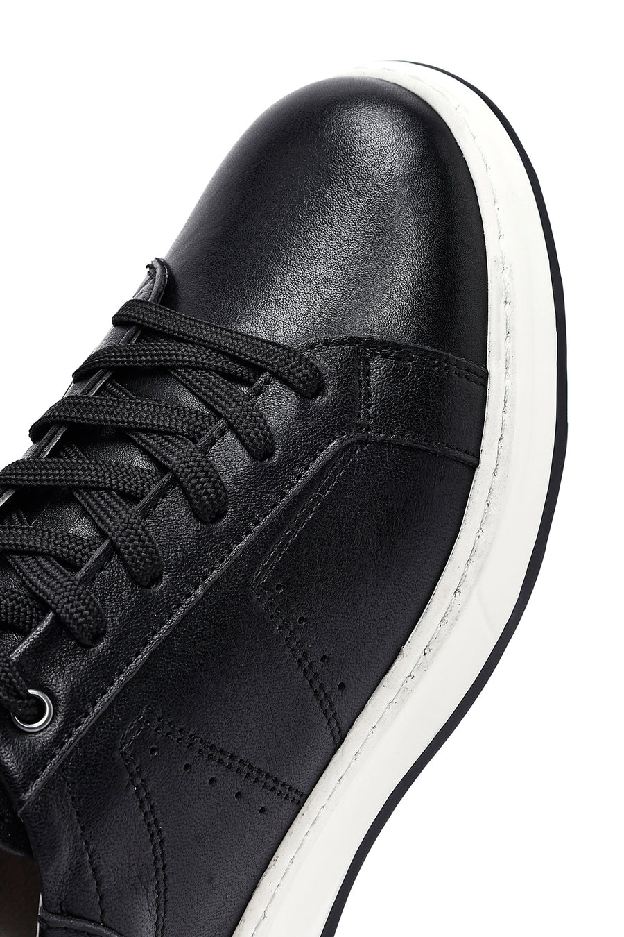 Men's Black Lace-up Thick-Sole Leather Sneaker