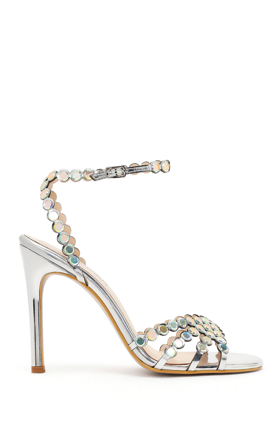Women's Silver Stone Embellished High Thin Heel Sandals 26SFE3905TS | Derimod