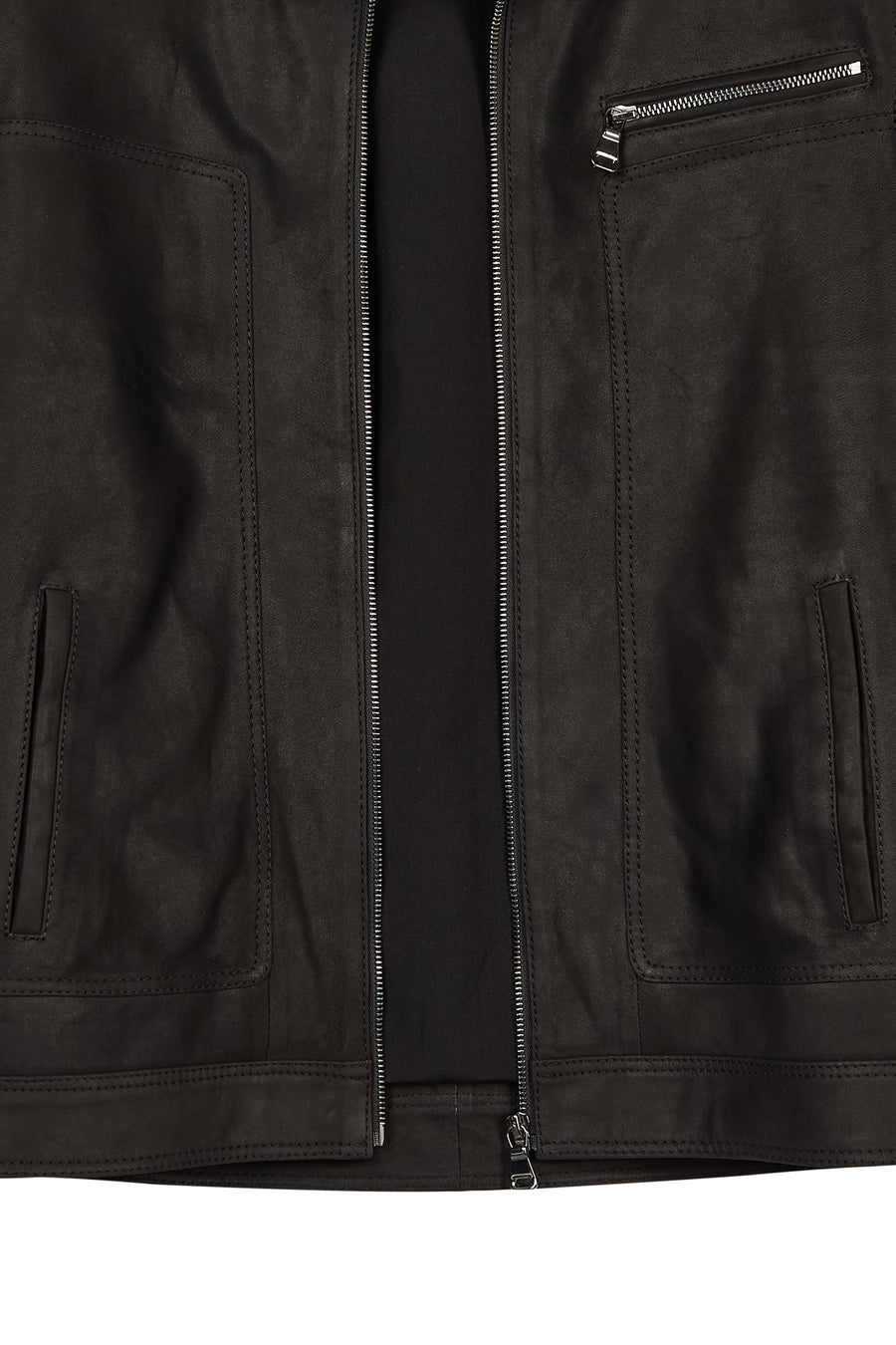 Felibe Male Black Mandarin Collar Leather Jacket