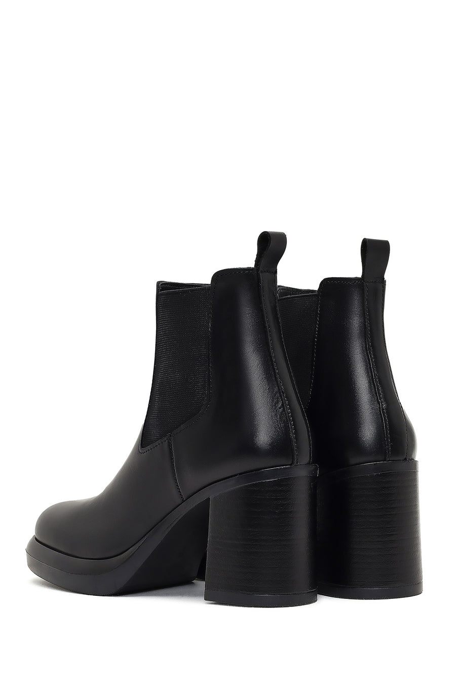 Women's Black Thick Heeled Leather Chelsea Boot