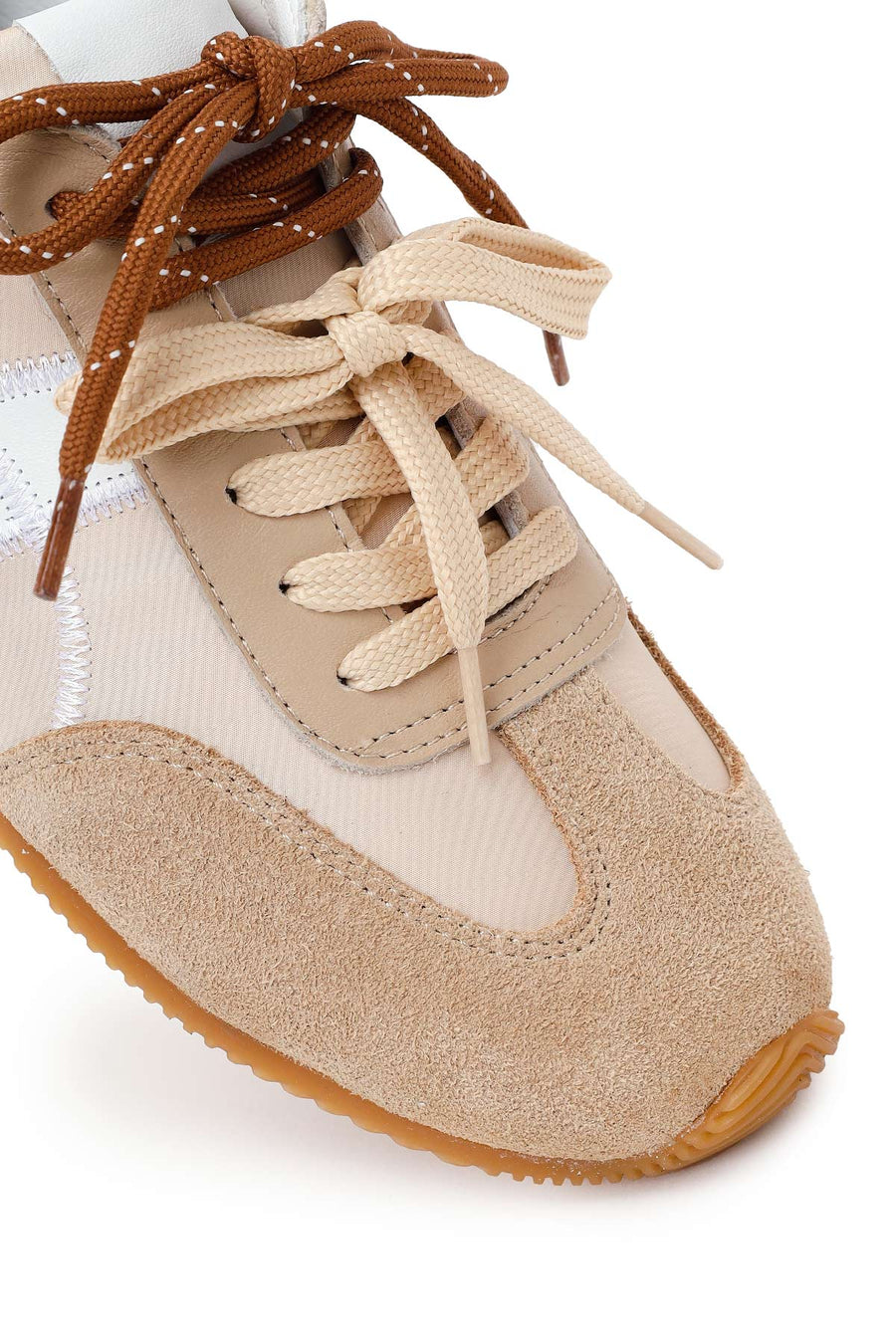 Kadın Bej Bağcıklı Deri Sneaker