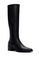Woman Black Zip Closure Chunky Heeled Leather Boots | Derimod