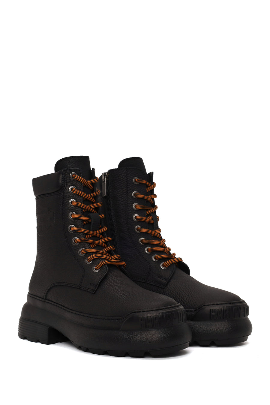 Harley Davidson Woman Black Lensors Zip Closure Thick-Soled Leather Combat Boots