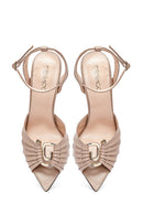Women's Beige Ankle Buckle Thin Heel Leather Sandals | Derimod