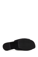 Women's Black Stoned Leather Slippers | Derimod