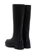 Women's Black Leather Thick Soled Zippered Boots | Derimod