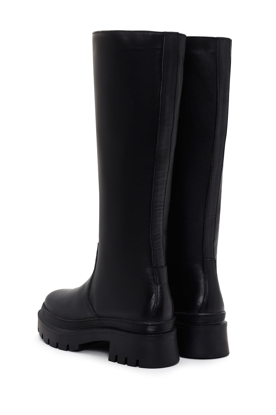 Women's Black Leather Thick Soled Zippered Boots