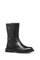 Geox Woman Black D Serılda B - Smo.Lea Zippered Buckled Leather Boot | Derimod