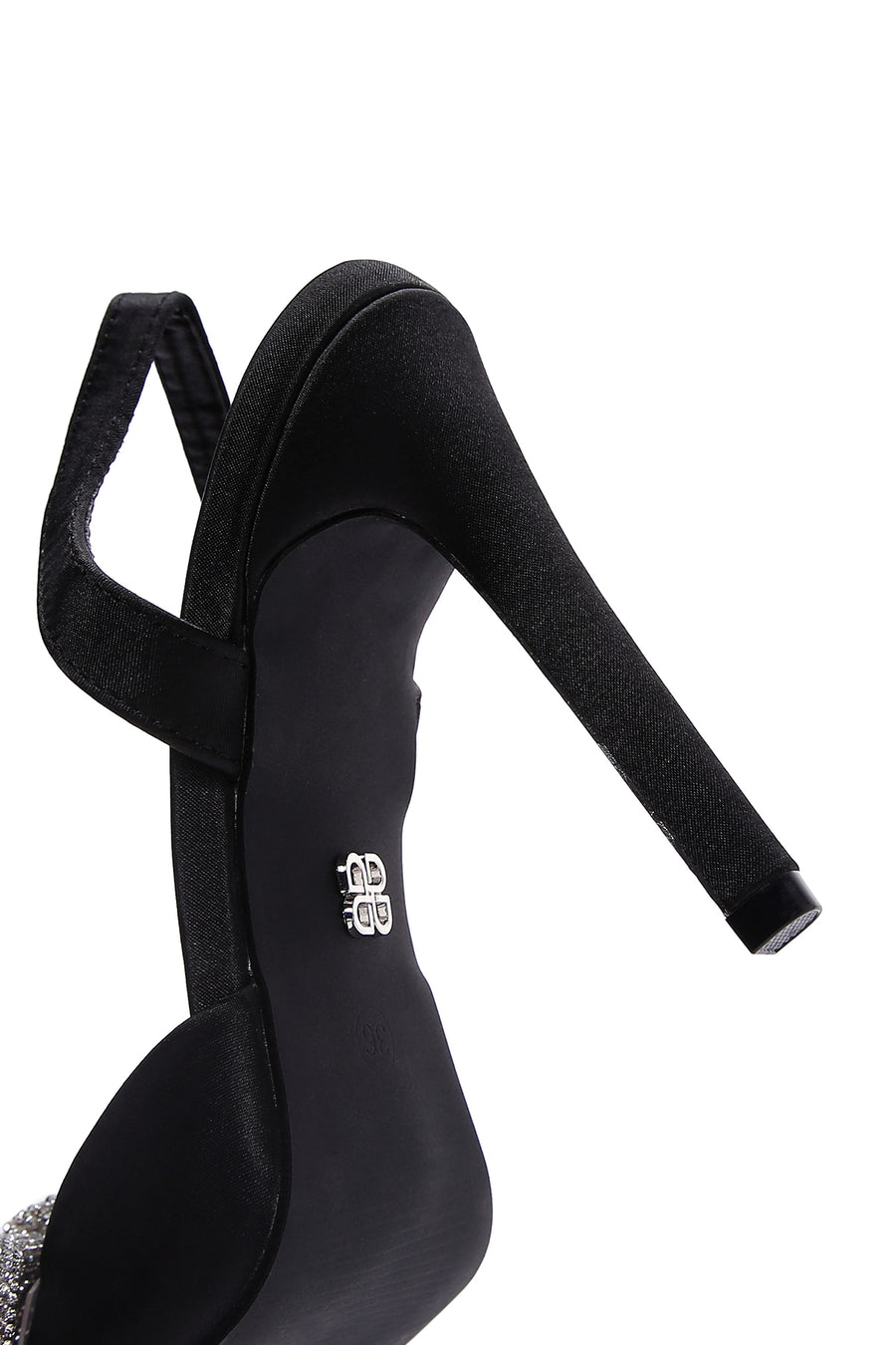 Kadın Siyah Taşlı Arkası Açık İnce Topuklu Süet Stiletto