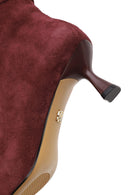 Woman Burgundy Heeled Suede Boot | Derimod