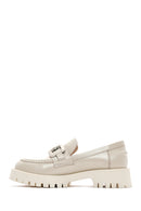 Women's Cream Leather Masculine Loafer | Derimod