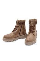 Men's Green Lace-Up Zipper Detailed Leather Casual Boots | Derimod