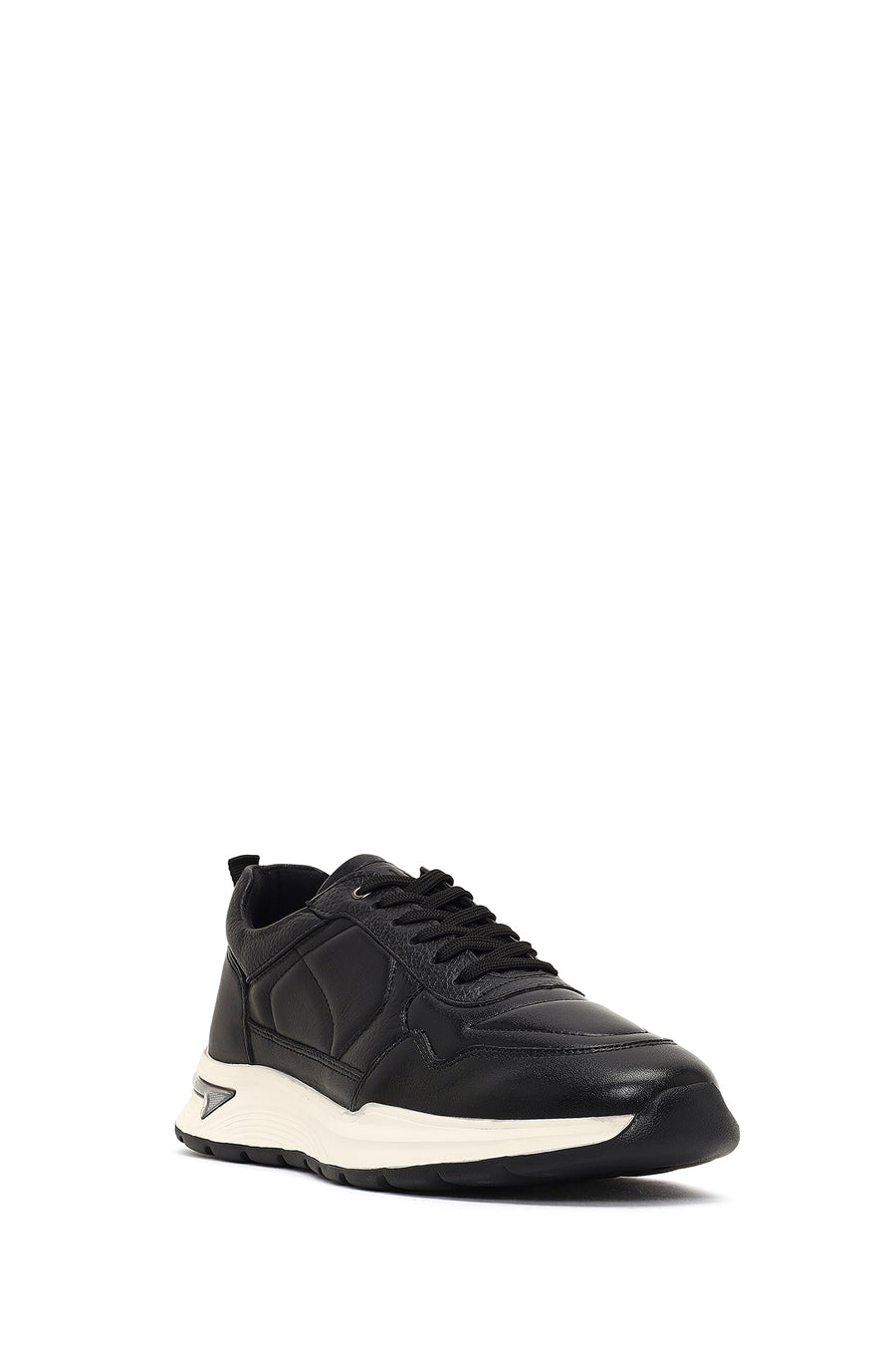Erkek Siyah Bağcıklı Kalın Tabanlı Deri Sneaker